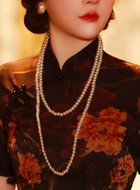 搭配旗袍珍珠项链中长款毛衣链颈链女士简约锁骨链子拍照饰品415