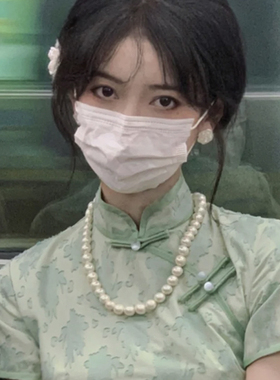 50cm大珍珠项链配旗袍配饰品中长款锁骨链女士毛衣链长颈链子649