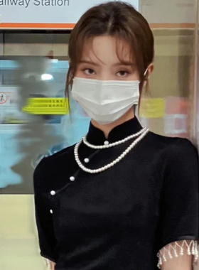 配旗袍珍珠项链多层叠戴