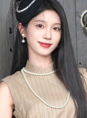 双层珍珠项链新中式配旗袍配饰品女士双层锁骨链颈链子毛衣链539