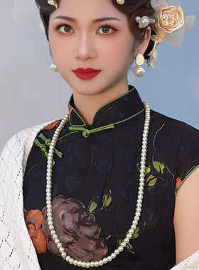 新款搭配旗袍珍珠项链女士80cm长毛衣链子复古风中长款配饰品346