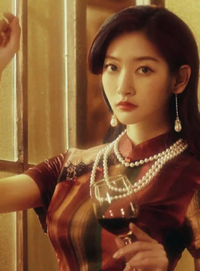 三层颈链配旗袍珍珠项链中长款复古摄影拍照饰品女妈妈款项圈861