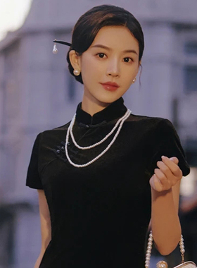 多层珍珠项链配旗袍配饰品女款锁骨链双层毛衣链子中长款颈链080