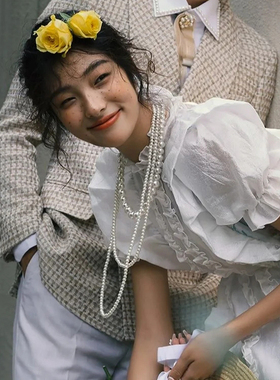 多层珍珠项链中长款拍照写真饰品女款百搭锁骨链毛衣链子项圈814