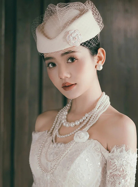 法式复古多层珍珠锁骨链新娘