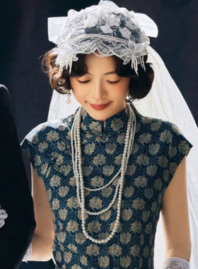 三层珍珠项链配旗袍配饰品多层叠戴颈链女士锁骨链中长款项圈536