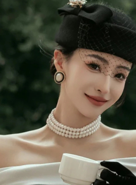 多层珍珠项链赫本风宴会配饰品颈链子女士法式轻奢毛衣链颈圈640