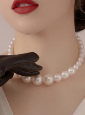渐变大小珍珠项链女士配礼服颈链