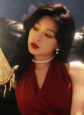 法式复古仿珍珠短款毛衣链女