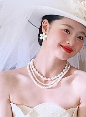 多层珍珠颈链女士三层颈链子锁骨链法式复古新娘项链结婚饰品208