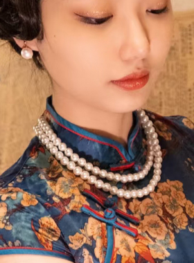 搭配旗袍珍珠项链女士10mm多层叠戴锁骨链项圈双层颈链毛衣链478