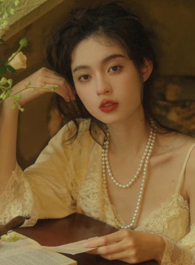 白色多层珍珠项链女款简约颈链子锁骨链中长款毛衣链拍照饰品058