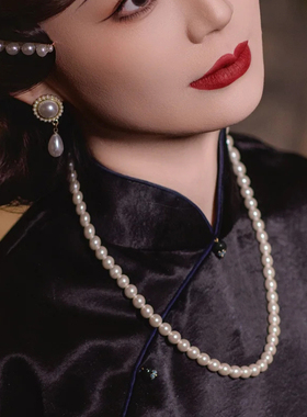 仿珍珠项链配旗袍配饰品颈链50cm锁骨链女士毛衣链子拍照道具560