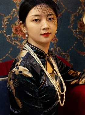 搭配旗袍珍珠项链国风拍照写真配饰品女士中长款颈链毛衣链子425