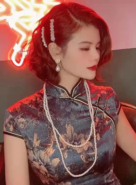 双层珍珠项链配旗袍配饰品女士夏季毛衣链子中长款多层锁骨链986