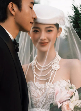 多层珍珠颈链长款项链女士结婚饰品锁骨链叠戴毛衣链子choker747
