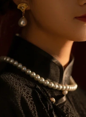 搭配旗袍珍珠项链饰品女士夏季叠戴颈链毛衣链饰品锁骨链项饰798