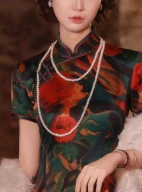 搭配旗袍珍珠项链国风摄影拍照饰品中长款颈链子女士锁骨链子415