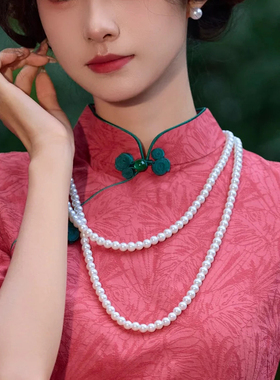 双层珍珠项链复古风旗袍配饰品女士2026新款多层中长款毛衣链565