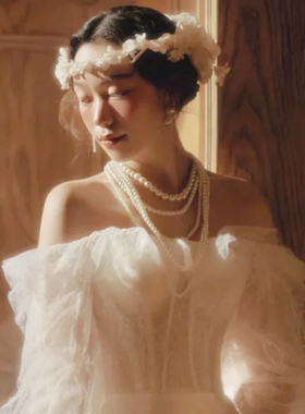 多层珍珠项链中长款颈链配婚纱礼服饰品锁骨链毛衣链女款项圈1899