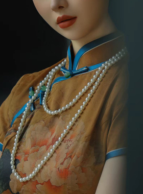 新款搭配旗袍珍珠项链颈链女款双层叠戴中长款毛衣链锁骨链子292