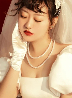 双层珍珠项链女士法式配婚纱礼服颈链子多层叠戴毛衣链锁骨链641