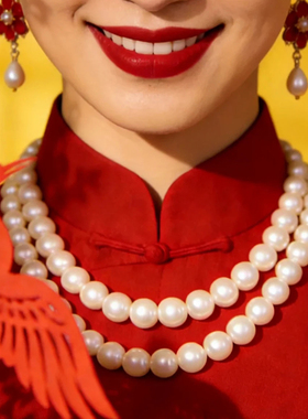 搭配旗袍珍珠项链旗袍配饰品长颈链女士锁骨链双层两层毛衣链605