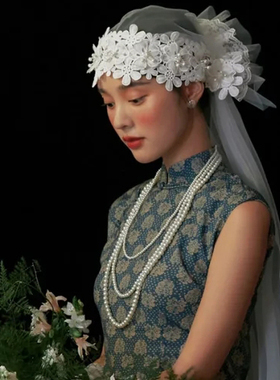 搭配旗袍珍珠项链多层叠戴拍照写真配饰品女士中长款毛衣链子1309