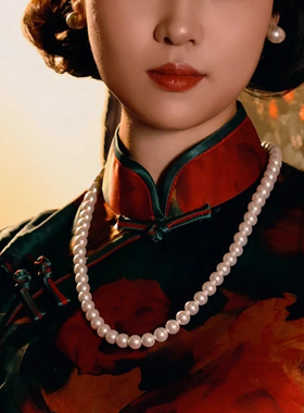 配旗袍珍珠项链中长款