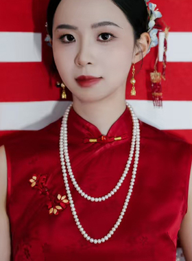 多层珍珠项链配旗袍配饰品新中式配裙子颈链中长款锁骨链女士147