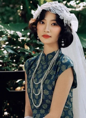 多层珍珠项链配旗袍配饰品摄影拍照道具颈链子女士中长款项圈536