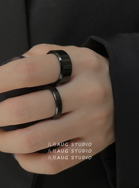 ins风情侣黑色钛钢戒指百搭