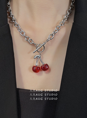 八月augins红樱桃钛钢女生项链