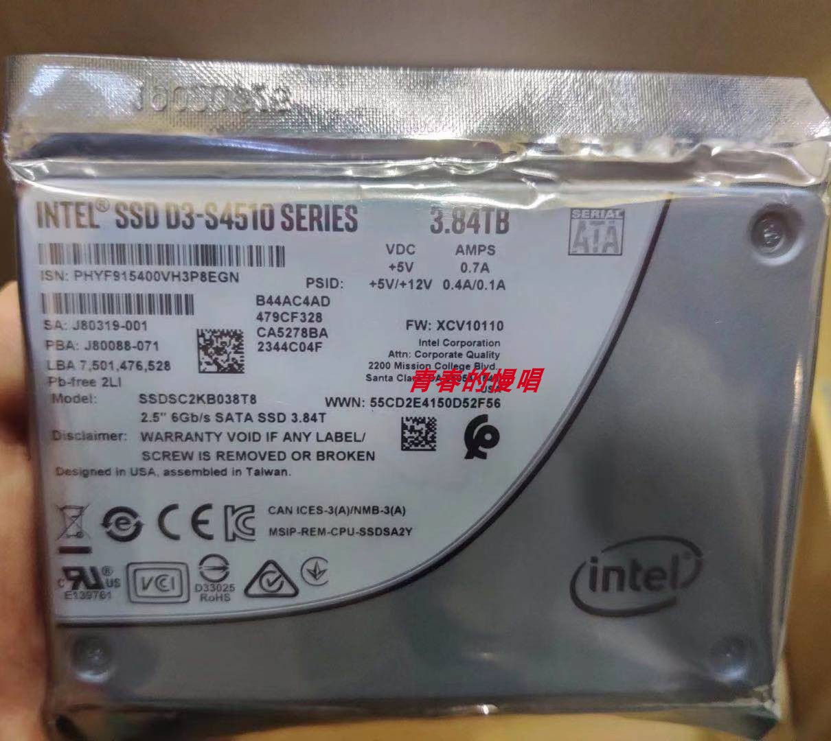 Intel/英特尔D3-S4510 6Gb/s SATA 2.5 3.84TB SSDSC2KB038T8硬盘 - 图0