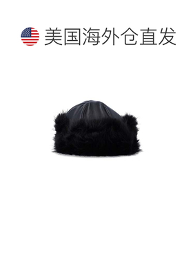 自营stand studio黑貂毛绒装饰皮革帽子-黑色 美国奥莱直发