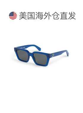 自营off-white米白色太阳镜矩形全边，蓝色镜架和深灰色镜片Oeri1