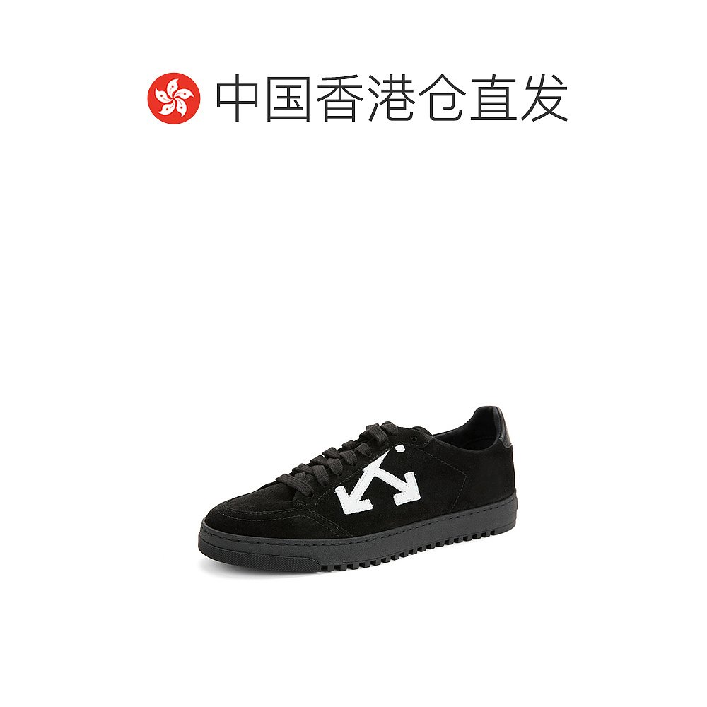 香港直邮OFF WHITE 黑色牛皮革圆头男士潮流休闲运动鞋OMIA042R20 - 图1