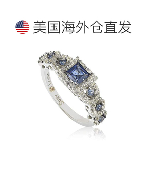 自营Suzy Levian 纯银 Assher 切割蓝宝石和钻石口音新娘订婚戒指