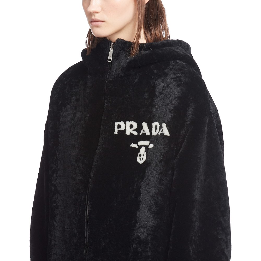 Prada 普拉达 女士 可双面穿华达呢和羊皮毛外套 58A0671Y7Q