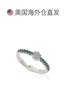 自营 Suzy Levian 绿白方晶锆石纯银小巧花朵戒指 - 绿色 美国奥