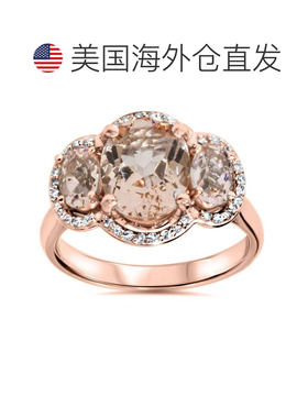 自营pompeii32 3/4ct 摩根石 3 石钻石椭圆形光环戒指 14K 玫瑰金