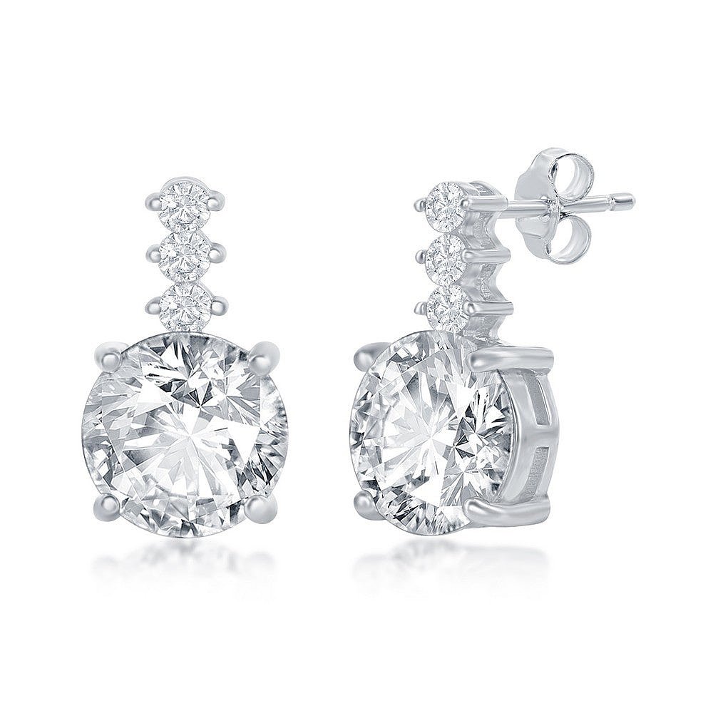 simonaSterling Silver Round CZ with Bar Stud Earrings - silv - 图2