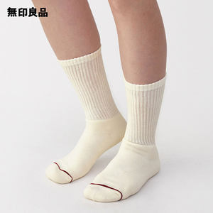 日本直邮MUJI 无印良品 厚棉羊毛纯色长筒袜袜子