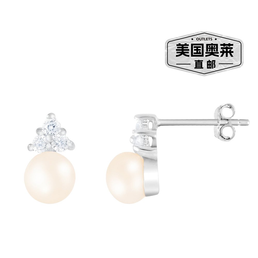 splendid pearlsTriple CZ 6-6.5mm Freshwater Pearl Stud Earri - 图0