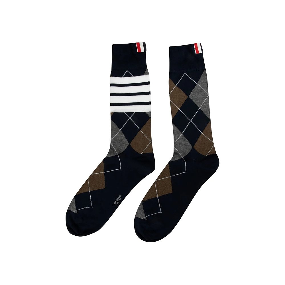 1h可退 THOM BROWNE 男士袜子 MAS205AY3012415 AW2025 深蓝色 - 图0