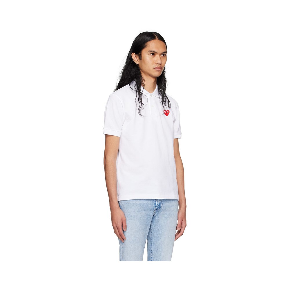 香港直邮潮奢 Comme Des Garcons Play 男士 白色 Heart Polo 衫 - 图0