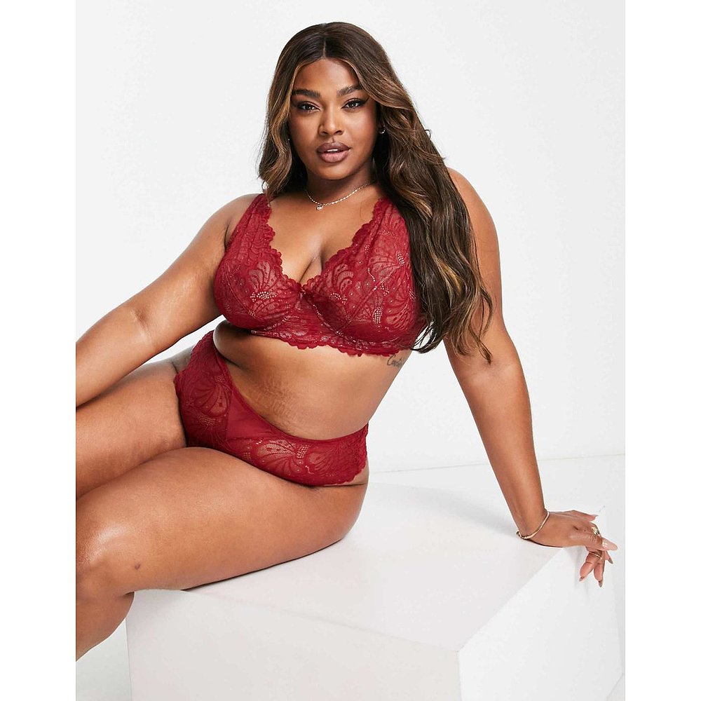 1h可退 潮奢 ASOS 女士 Curve Sienna built up 设计蕾丝酒红色丁 - 图2