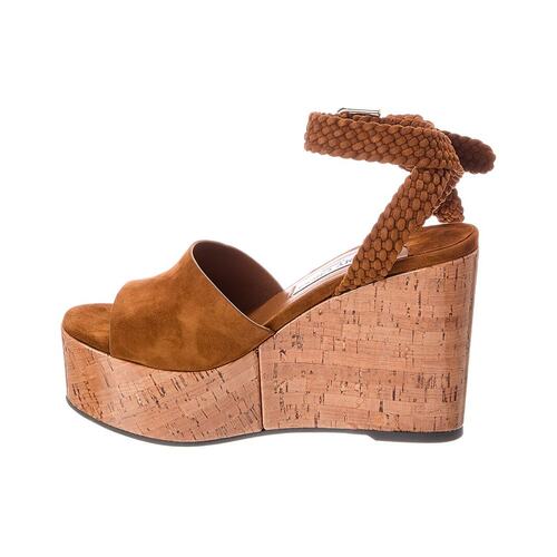 自营Jimmy Choo Jori 100 Suede & Cork Wedge Sandal - brown 美 - 图2