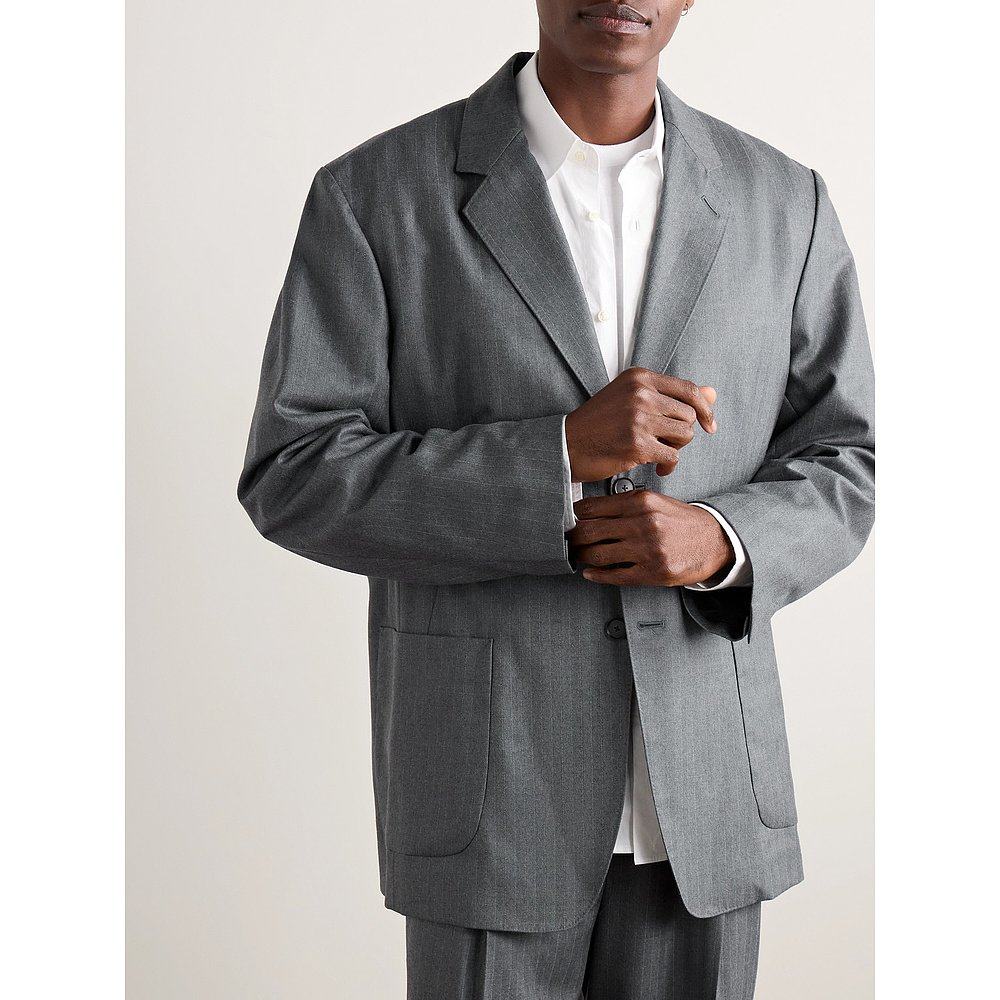 1h可退 香港直邮AURALEE 男士 无结构细条纹羊毛混纺斜纹布西装外,淘宝优惠券,粉丝福利购,淘宝优惠卷