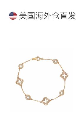 自营 Suzy Levian Rose 纯银白色立方氧化锆三叶草和圆形手链 美